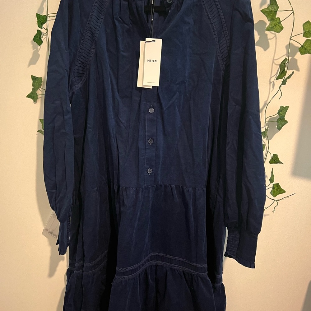 ME+EM Fluid Babycord Short Swing Deep Blue Dress Size 12 - Picture 2 of 8